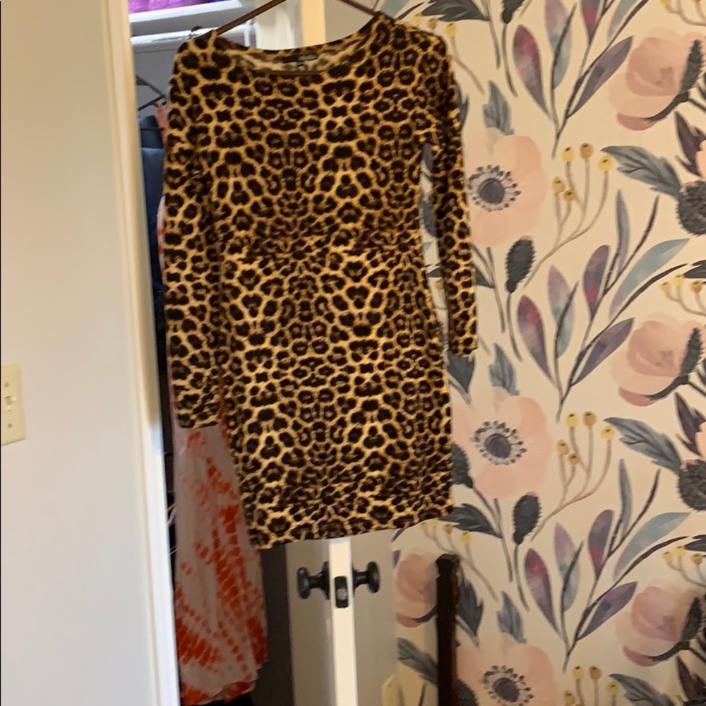 Long sleeve leopard print dress
